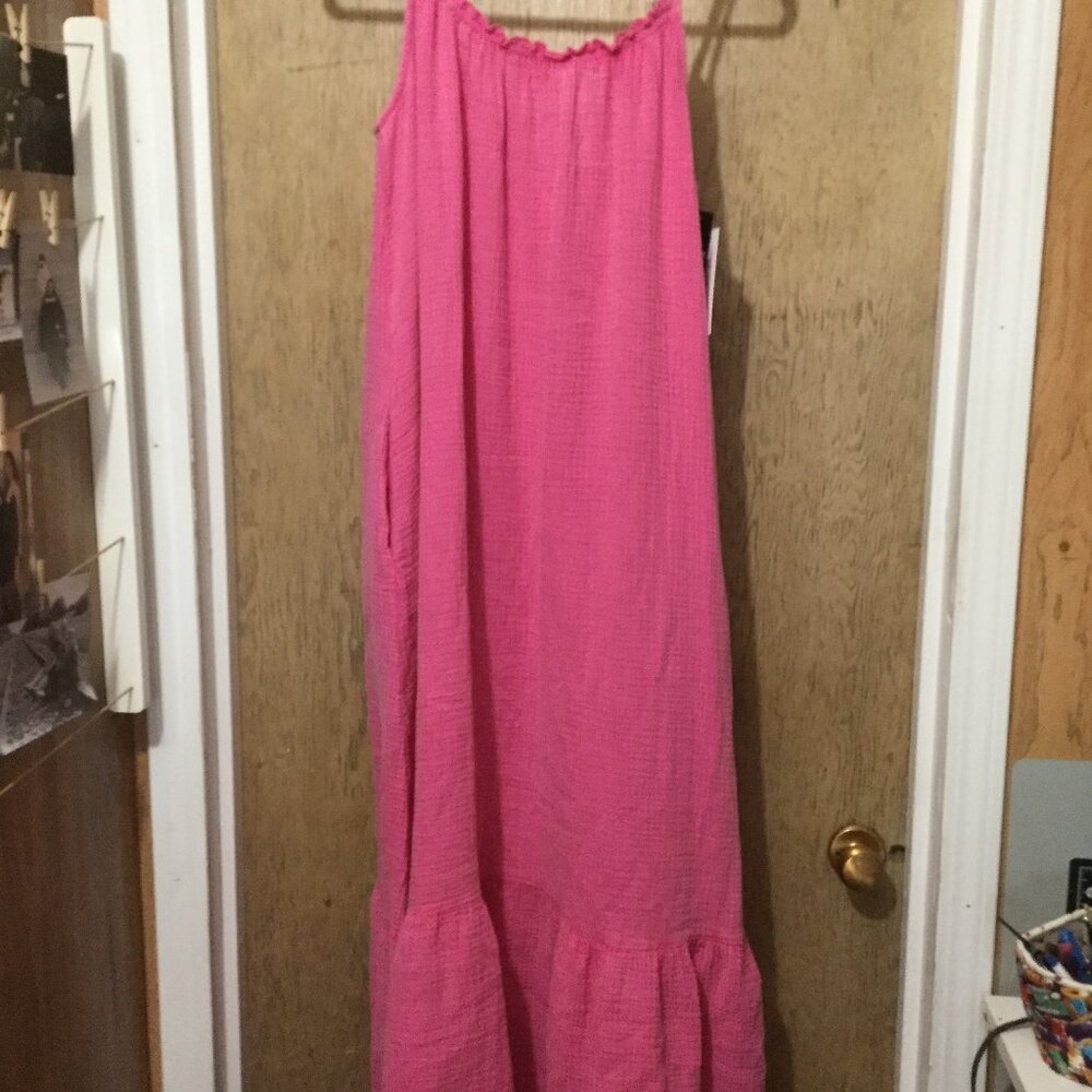 NWT Tribal Jeans pink cotton gauze maxi dress size medium has pockets
